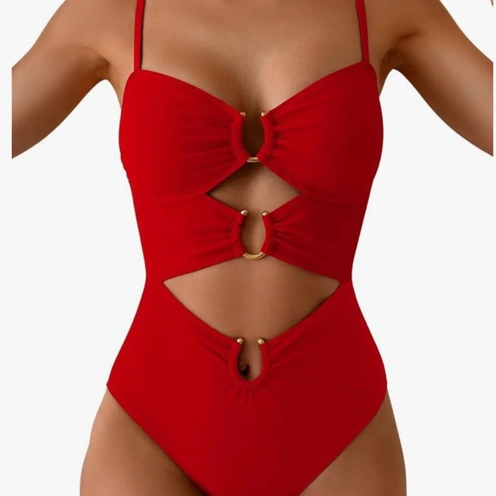 Stylish Red Cut-Out Women's One Piece Swimsuit